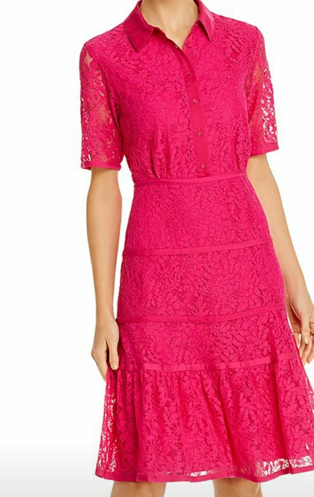 Nanette Lepore Lace Shirt Collar Dress Pink